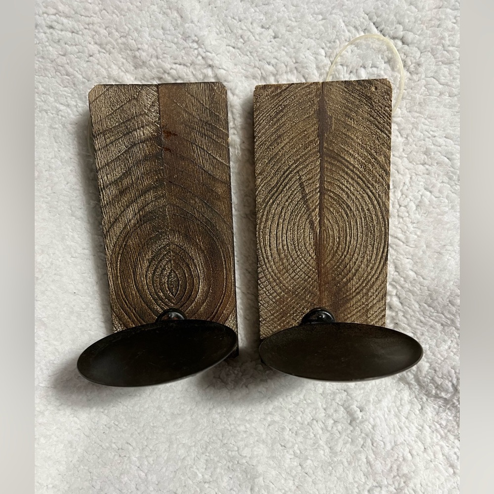 Rustic wood candle holders set of two